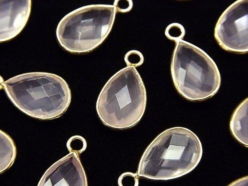 [Video]High Quality Rose Quartz AAA Bezel Setting Faceted Pear Shape 13x9mm 18KGP 2pcs