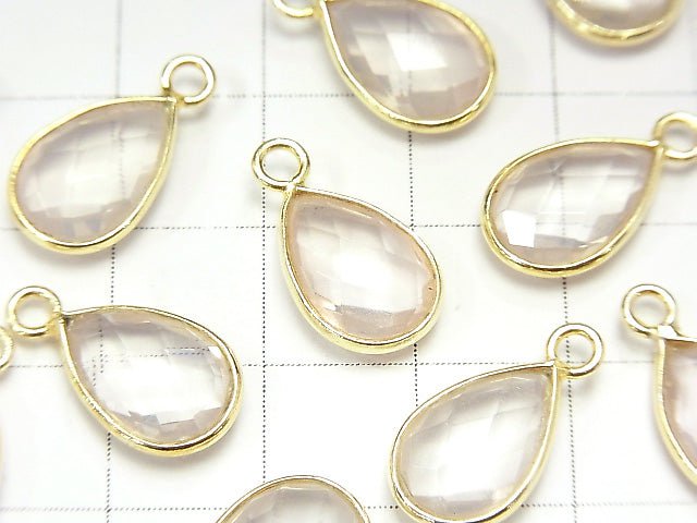 [Video]High Quality Rose Quartz AAA Bezel Setting Faceted Pear Shape 13x9mm 18KGP 2pcs