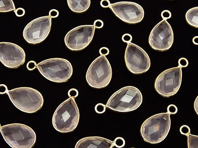 [Video]High Quality Rose Quartz AAA Bezel Setting Faceted Pear Shape 13x9mm 18KGP 2pcs