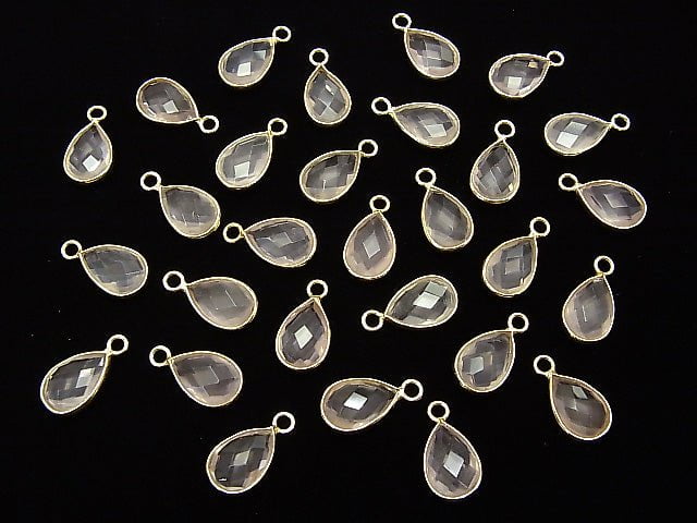 [Video]High Quality Rose Quartz AAA Bezel Setting Faceted Pear Shape 13x9mm 18KGP 2pcs