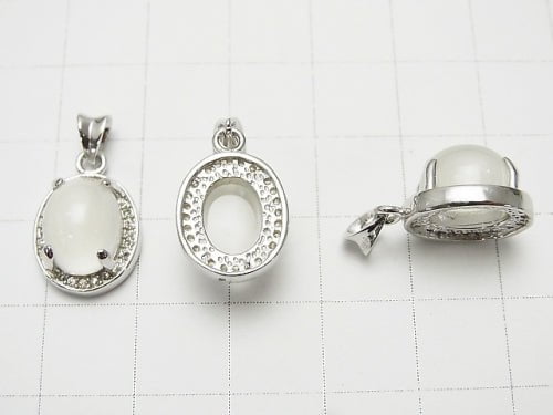 High Quality White Moonstone with AAA CZ Pendant 14 x 11 x 8 mm Silver 925