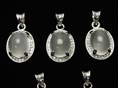 High Quality White Moonstone with AAA CZ Pendant 14 x 11 x 8 mm Silver 925