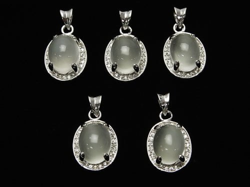 High Quality White Moonstone with AAA CZ Pendant 14 x 11 x 8 mm Silver 925