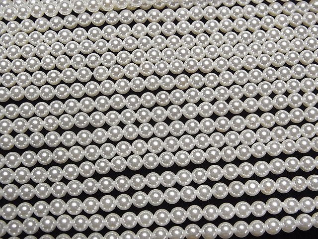 [Video] Shell Pearl White Round 4mm 1strand beads (aprx.15inch / 38cm)