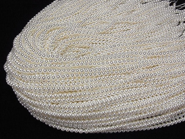 [Video] Shell Pearl White Round 4mm 1strand beads (aprx.15inch / 38cm)