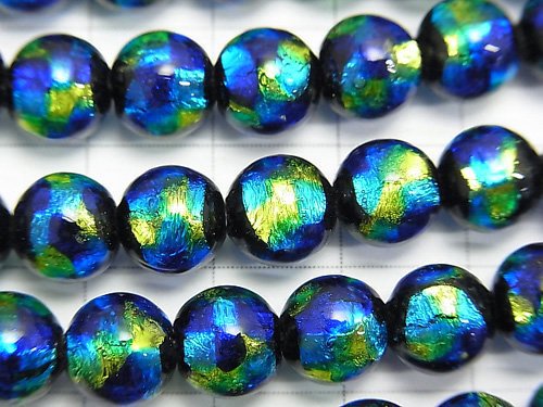 [Video] Lampwork Beads Round 8mm [Blue x Yellow] 1/4 or 1strand beads (aprx.15inch/36cm)