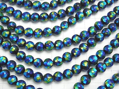 [Video] Lampwork Beads Round 8mm [Blue x Yellow] 1/4 or 1strand beads (aprx.15inch/36cm)