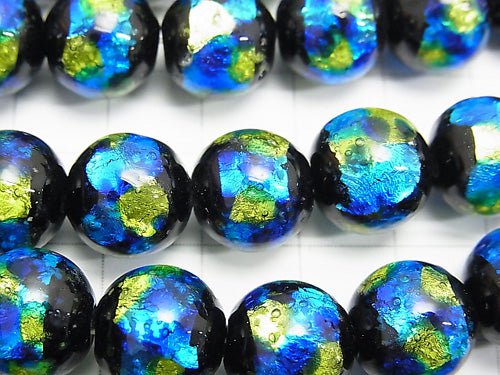 Lampwork Beads Round 12mm [Blue x Yellow] 1/4 or 1strand beads (aprx.14inch/34cm)