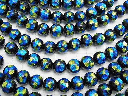 Lampwork Beads Round 12mm [Blue x Yellow] 1/4 or 1strand beads (aprx.14inch/34cm)