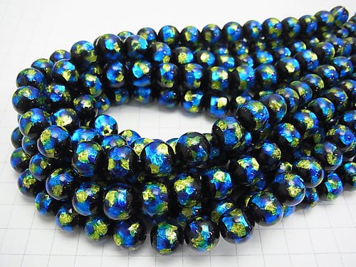 Lampwork Beads Round 12mm [Blue x Yellow] 1/4 or 1strand beads (aprx.14inch/34cm)