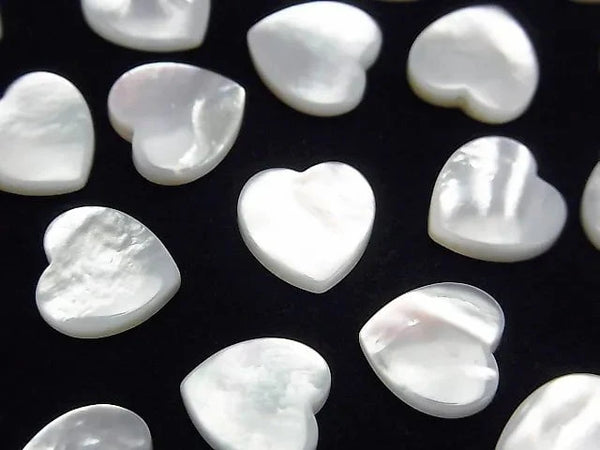 1pc $3.79! High Quality White Shell (Silver-lip Oyster) Heart Half Drilled Hole 10 x 10 x 4 mm 1 pc