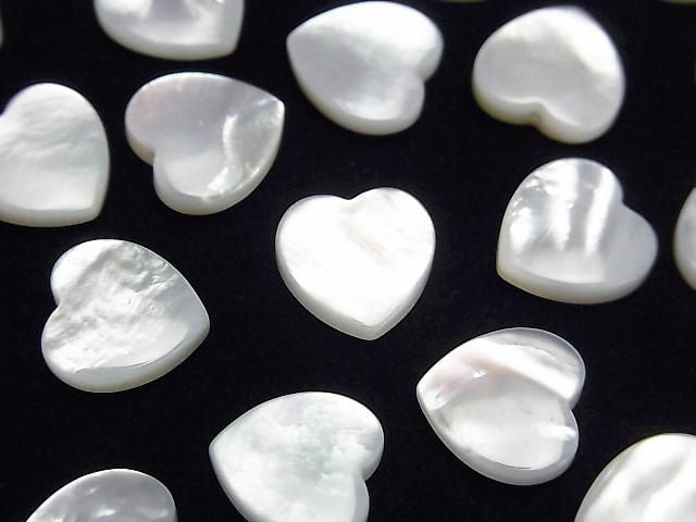 High-Quality White Shell (Silver-Lip Oyster) with Heart-Shaped Half Drilled Hole, 10x10x4mm, 2 Pieces