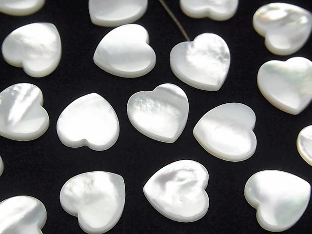 High-Quality White Shell (Silver-Lip Oyster) with Heart-Shaped Half Drilled Hole, 10x10x4mm, 2 Pieces