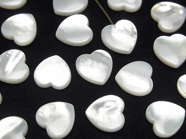 1pc $3.79! High Quality White Shell (Silver-lip Oyster) Heart Half Drilled Hole 10 x 10 x 4 mm 1 pc