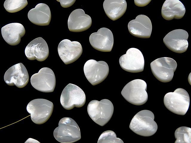 1pc $3.79! High Quality White Shell (Silver-lip Oyster) Heart Half Drilled Hole 10 x 10 x 4 mm 1 pc