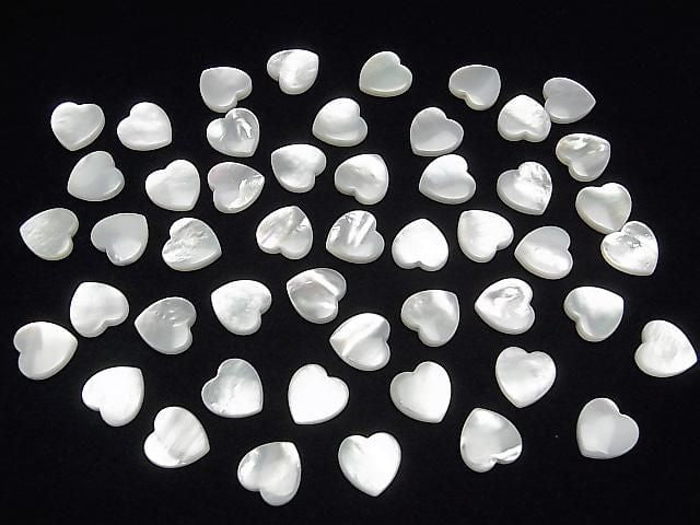 High-Quality White Shell (Silver-Lip Oyster) with Heart-Shaped Half Drilled Hole, 10x10x4mm, 2 Pieces