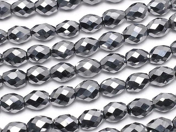 [Video]High Quality! Terahertz Faceted Rice 6x4x4mm half or 1strand beads (aprx.15inch/36cm)