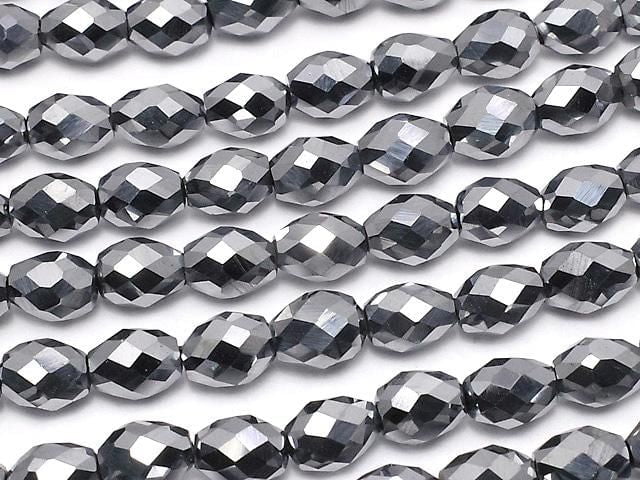 [Video]High Quality! Terahertz Faceted Rice 6x4x4mm half or 1strand beads (aprx.15inch/36cm)