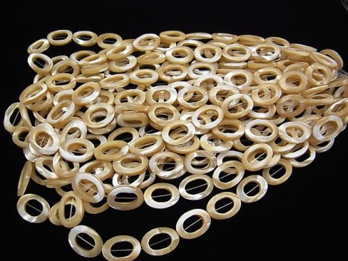 Mother of Pearl MOP Beige Donut Shape Oval 18x13x3mm 1strand beads (aprx.15inch / 36cm)