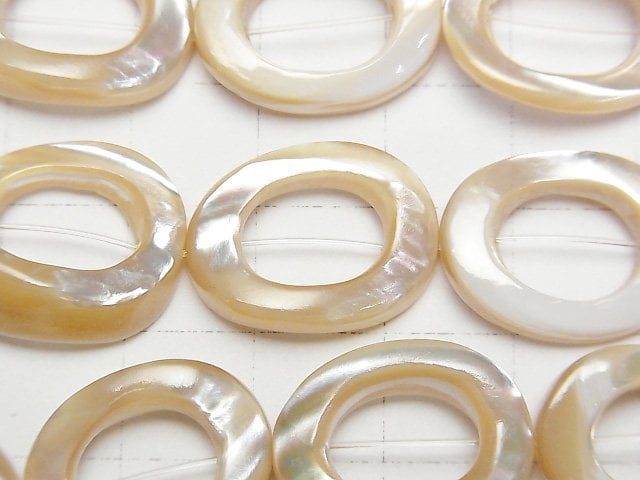 [Video]Mother of Pearl MOP Beige Donut Twist Oval 20x15x4mm half or 1strand beads (aprx.15inch/36cm)