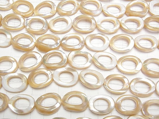 [Video]Mother of Pearl MOP Beige Donut Twist Oval 20x15x4mm half or 1strand beads (aprx.15inch/36cm)