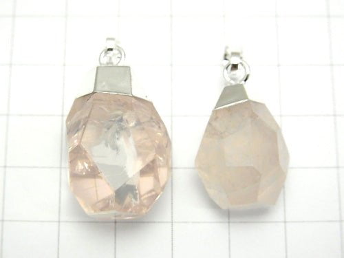 1pc $6.79! Rose Quartz Faceted Nugget Pendant Silver color 1pc