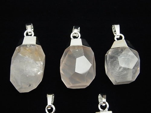 1pc $6.79! Rose Quartz Faceted Nugget Pendant Silver color 1pc