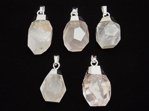 1pc $6.79! Rose Quartz Faceted Nugget Pendant Silver color 1pc