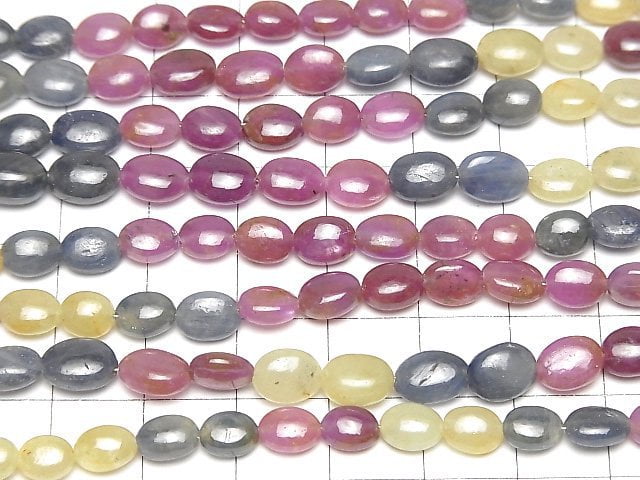 [Video] High Quality multi color Sapphire AA++ Oval [M size] half or 1strand beads (aprx.7inch / 19 cm)