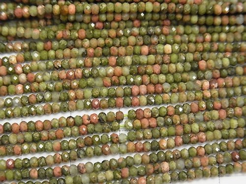 [Video] High Quality!  Unakite  Faceted Button Roundel 2x2x1.5mm 1strand beads (aprx.15inch/38cm)