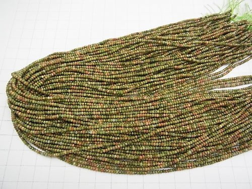[Video] High Quality!  Unakite  Faceted Button Rondelle 2x2x1.5mm 1strand beads (aprx.15inch/38cm)