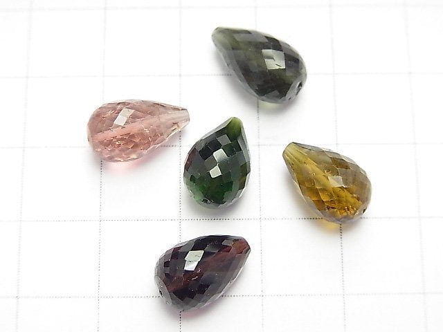 [Video] [One of a kind] Top Quality Multicolor Tourmaline AAA++ Vertical Hole Faceted Drop 5pcs Set NO.9