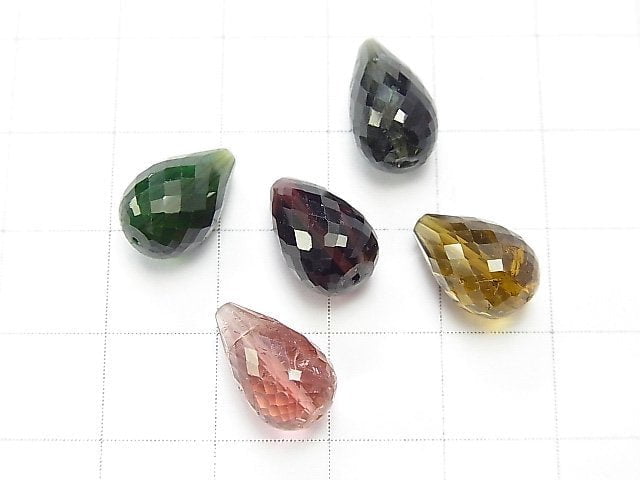 [Video] [One of a kind] Top Quality Multicolor Tourmaline AAA++ Vertical Hole Faceted Drop 5pcs Set NO.9