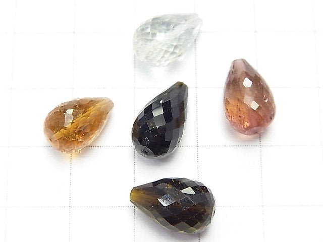 [Video] [One of a kind] Top Quality Multicolor Tourmaline AAA++ Vertical Hole Faceted Drop 5pcs Set NO.12