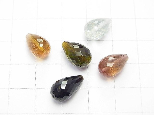 [Video] [One of a kind] Top Quality Multicolor Tourmaline AAA++ Vertical Hole Faceted Drop 5pcs Set NO.12