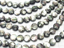 High quality Black Shell (Black-lip Oyster) Faceted Coin (star pattern) 8x8mm half or 1strand beads (aprx.15inch / 38cm)