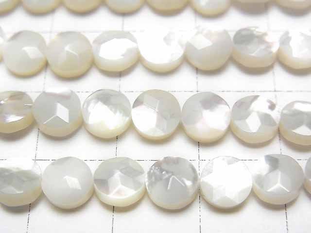 [Video] High Quality White Shell (Silver-lip Oyster) Faceted Coin (Star Pattern) 6x6x3.5mm 1/4 or 1strand beads (aprx.15inch/38cm)