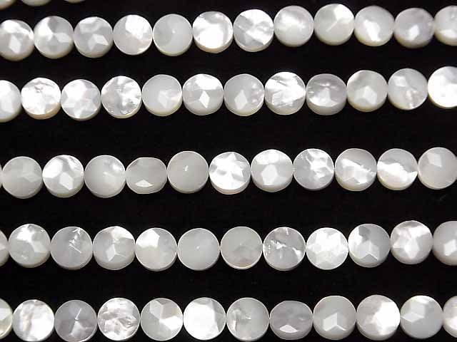 [Video] High Quality White Shell (Silver-lip Oyster) Faceted Coin (Star Pattern) 6x6x3.5mm 1/4 or 1strand beads (aprx.15inch/38cm)