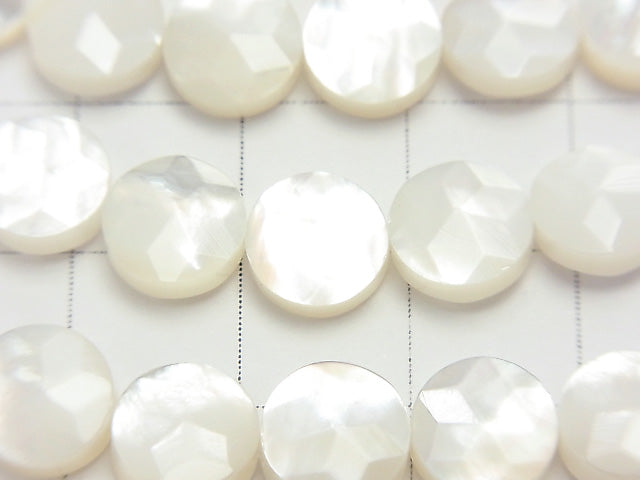 [Video] High Quality White Shell (Silver-lip Oyster) Faceted Coin (Star Pattern) 8x8x4mm 1/4-1strand beads (aprx.15inch/38cm)