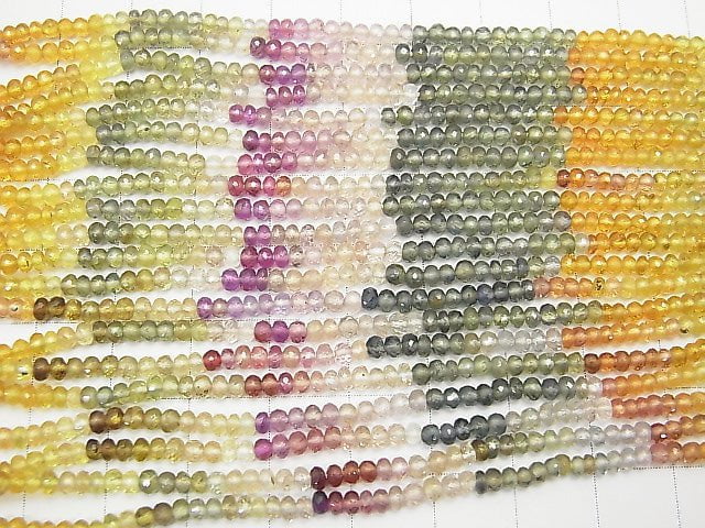 [Video] MicroCut! Top Quality Multicolor Sapphire AAA+ Faceted Button Roundel 1/4 or 1strand beads (aprx.16inch / 40cm)