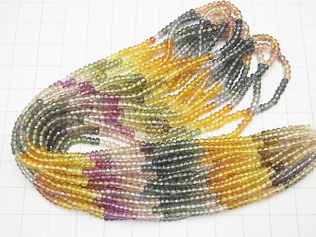 [Video] MicroCut! Top Quality Multicolor Sapphire AAA+ Faceted Button Roundel 1/4 or 1strand beads (aprx.16inch / 40cm)