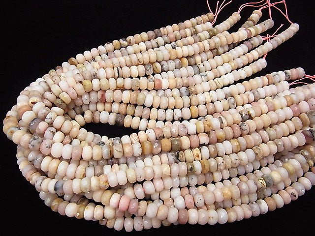 With Dendrite Pink Opal Faceted Button Roundel 8 x 8 x 5 mm half or 1 strand beads (aprx. 15 inch / 38 cm)