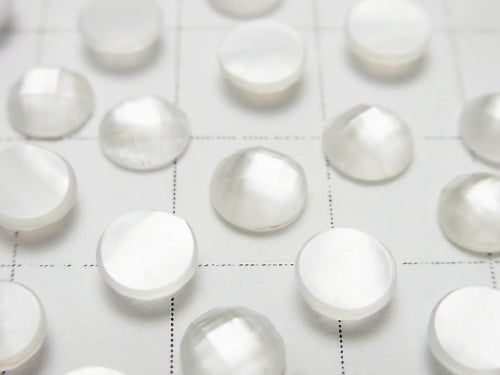 White Shell x Crystal AAA- Round Faceted Cabochon 6x6mm 3pcs