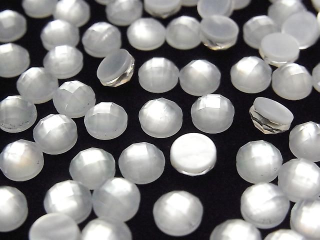 White Shell x Crystal AAA - Round Faceted Cabochon 6x6mm 3pcs