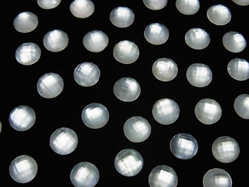 White Shell x Crystal AAA- Round Faceted Cabochon 6x6mm 3pcs