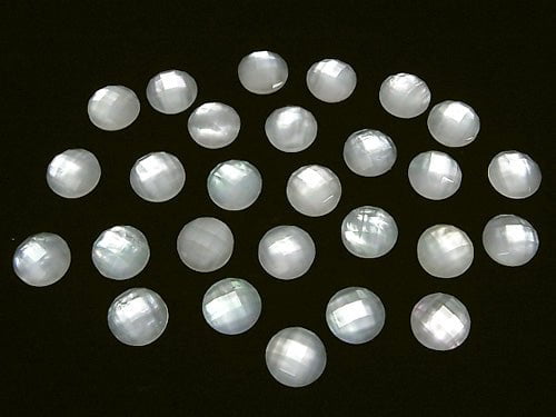 3pcs $9.79! White Shell x Crystal AAA 'Round Faceted Cabochon 10mm 3pcs