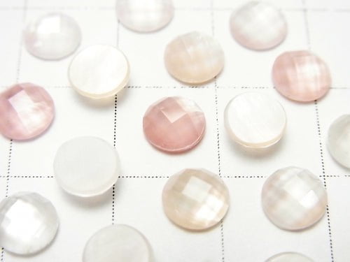Pink Shell x Crystal AAA- Round Faceted Cabochon 6mm 3pcs