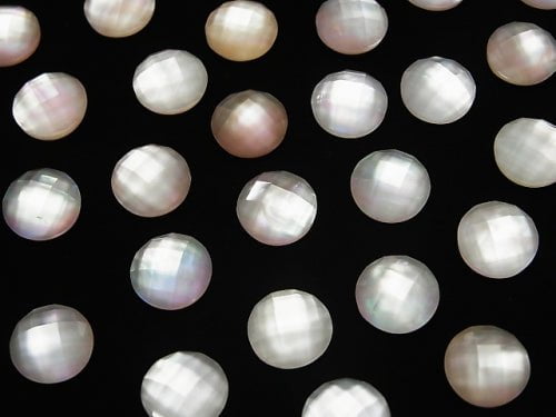 Pink Shell x Crystal AAA- Round Faceted Cabochon 10mm 3pcs