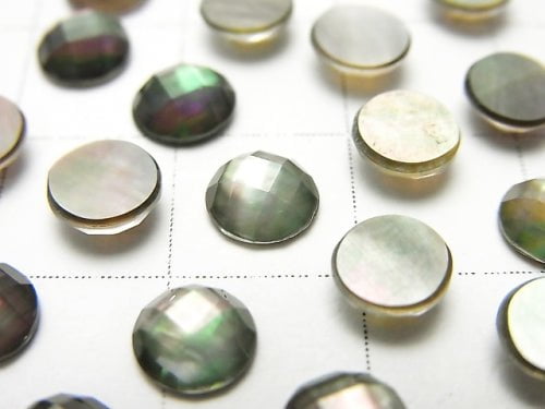 Black Shell x Crystal AAA- Round Faceted Cabochon 6mm 3pcs