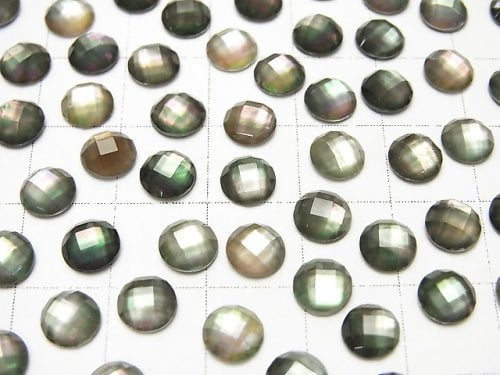 Black Shell x Crystal AAA- Round Faceted Cabochon 6mm 3pcs